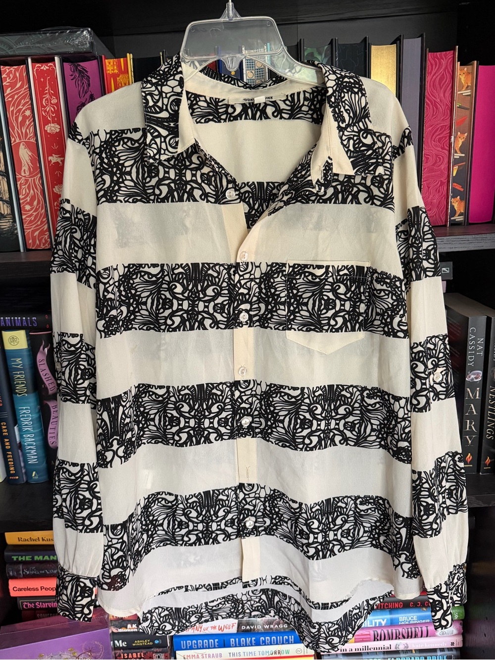 Daniel Rainn Black and Cream Striped Button Down Shirt - Size Medium